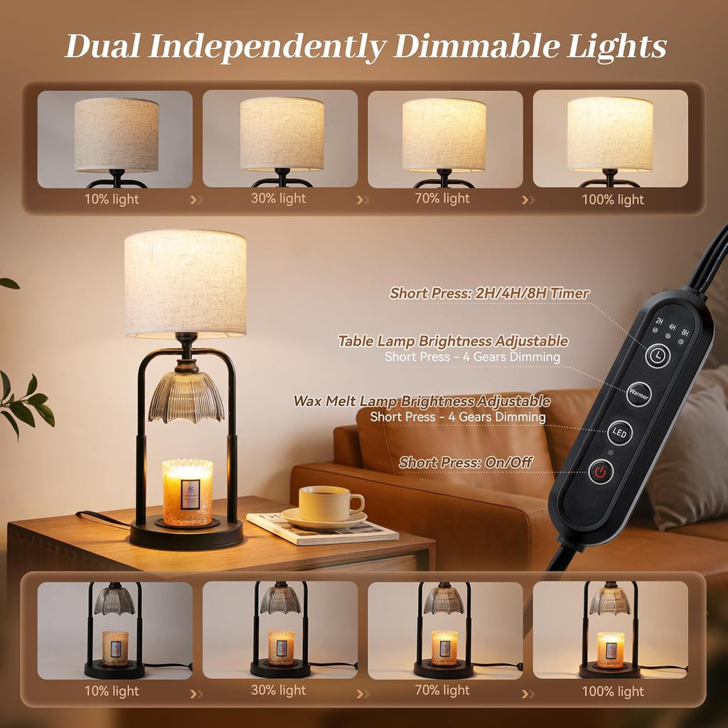 Skiennix Safe Candle Warmer Lamp - Flameless Electric Wax Melt Warmer for Large 3-Wick Candles | Adjustable Height, Timer, Black