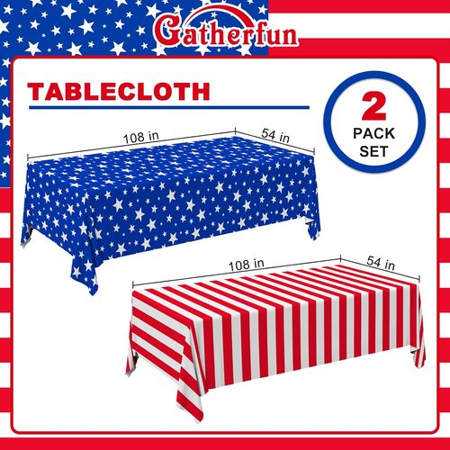 4th of July Party Decorations Set - American Flag Patriotic Theme Kit | Disposable Plastic Tablecloth, 2PCS