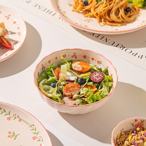 FANGJING 16-Piece Dinnerware Set for 4, Ceramic Plates and Bowls Sets, Microwave & Dishwasher Safe Dish Sets for Daily Use & Gifting, with Spring Peach Blossom Pattern