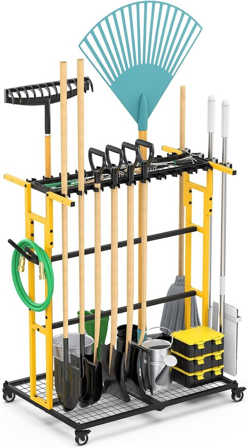 CCCEI Garage Organization Cart - Mobile Outdoor Tool Organizer for Yard & Garden Supplies | Ideal for Brooms, Shovels & Rakes