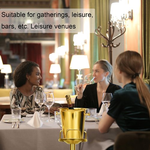 Champagne Ice Bucket with Stand Stainless Steel Wine Bucket on Stand Ice Cube Chiller Container Standing Ice Bucket for Party Wedding Beer Ktv BBQ Club Bar