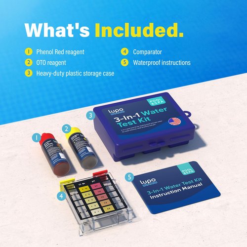 Lupo 3-in-1 Pool Test Kit - Accurate Testing for Chlorine, Bromine & pH | Ideal for Residential Pools & Spas