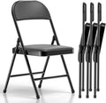 Nazhura Folding Chairs - 4 Pack Fabric Dining Set with Padded Cushions | Indoor/Outdoor Use (Charcoal)