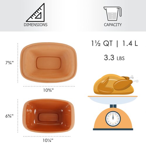 Eurita Clay Roaster, 1.5 Quart, Non-Stick Earthenware, Toxin-Free, Healthy Clay Pot Cooking, Versatile Cooking Dutch Oven, Digital Recipe and Instructions Included