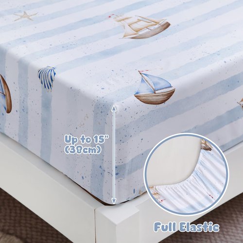Ocharo Twin Sheets Set Kids - Soft Microfiber Bed Sheets 3 Pieces - Deep Pockets, Sailboat Printed Kids Bedding Sheets Set Breathable for Boys Teens