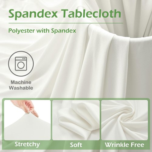 NSSONBEN 4 pk Ivory Round Spandex Tablecloth 60 inch with Ruffled Skirt,Wrinkle Free High-Stretch 120 inch Fitted 5ft Cream Table Cloths Round Spandex Table Covers for Party Wedding Banquet Dinning