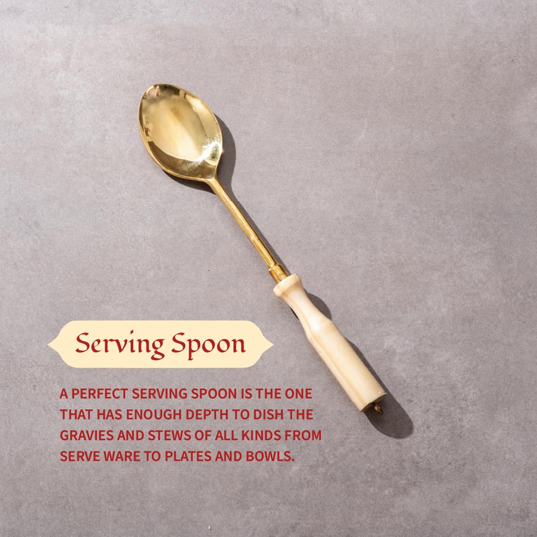 P-TAL Brass Ladle Set for Kitchen Ptal Brass Utensils Serving and Kitchen Tools Scoop Ladle Skimmer Serving Spoon Spatula Set of 4, 7 in,