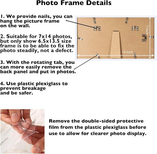 JCJMY 7x14 Picture Frame - White Wall & Tabletop Display | Shatter-Resistant Plexiglass, Versatile Mounting Options