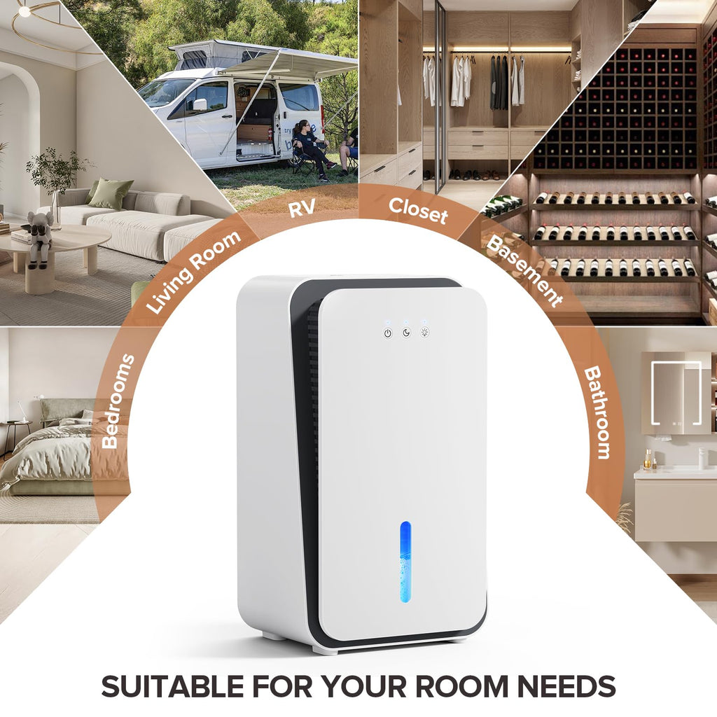 Onsekin Dehumidifier for Home, 1000 sq.ft Dehumidifier with Auto Shut Off, 7-Color LED Light Built-in Aromatherapy Diffuser, Ultra-Quiet Dehumidifiers for Bedroom, Bathroom, Basement (Pale White)