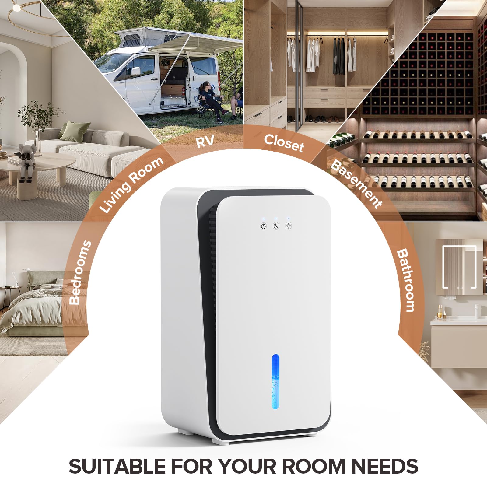 Onsekin Dehumidifier for Home, 1000 sq.ft Dehumidifier with Auto Shut Off, 7-Color LED Light Built-in Aromatherapy Diffuser, Ultra-Quiet Dehumidifiers for Bedroom, Bathroom, Basement (Pale White)