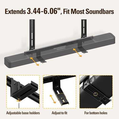 Mounting Dream Soundbar Mount - Heavy Duty Wall Bracket for Sound Bars Up to 26.5 LBS | Adjustable Height, No-Slip Base