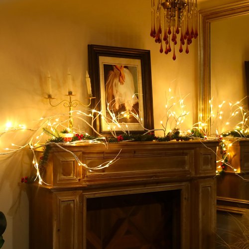 Rivokeer Lighted Birch Garland with Timer 120 LED, 9FT Birch Garland with Lights Remote Control, Pre-lit Twig Vine Lights Plug in for Christmas Fireplace Home Wall Decoration Indoor Outdoor