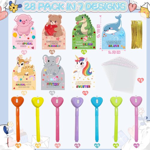 ZZPQ 28 Pack Invisible Ink Pens for Kids Easter Gifts, Spy Pens Magic Toys with UV Light, Basket Stuffers Fillers, Easter Party Favors for Kids, Classroom Easter Prizes for Boys Girls