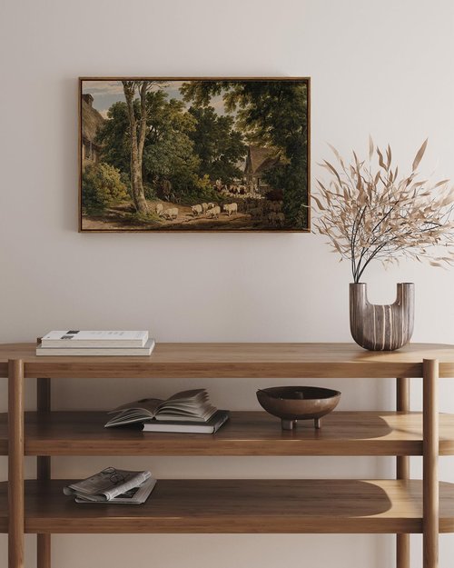 InSimSea Framed Canvas Wall Art - Vintage Countryside Landscape Watercolor Painting | Large 20"x30" Decor