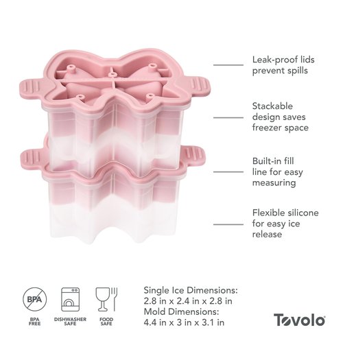 Tovolo Bow Ice Mold Pack of 2 Pink Holiday Bow Shaped Ice Cube Molds for Cocktails, Festive Ice Mold Christmas Stocking Stuffer for Adults, Slow Melting Dishwasher Safe BPA Free Holiday Ice Molds