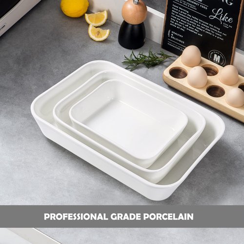 UNICASA Ceramic Oven Dishes, Set of 3 Lasagne Dishes 1000/2000/3500 ML, Rectangular Casserole Dishes, Non-Stick Reactive Glaze, White Casserole Oven