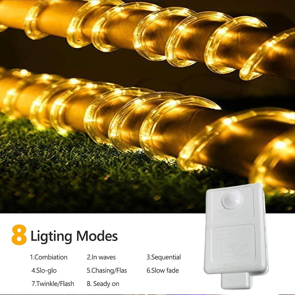 Skiennix 100ft LED Rope Lights - Waterproof, Flexible Tube Lighting with 8 Modes | Warm White for Indoor & Outdoor Decor
