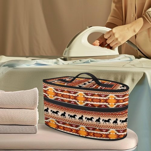 Rchsmod Aztec Tribal Print Steam Iron Case Horse Geometric Design Handheld Garment Steamer Case Portable Iron Storage Holder Lightweight Travel Bag Iron Accessories, Case Only