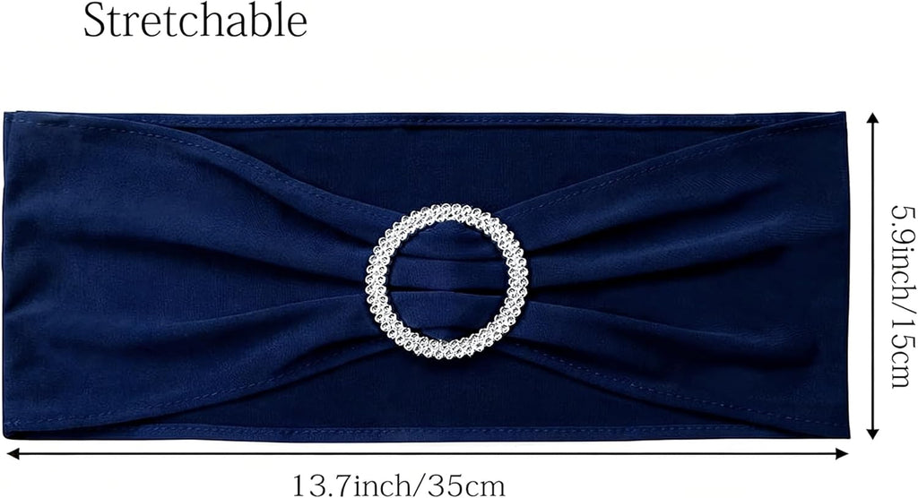 Skiennix 50 Pack Navy Blue Stretch Spandex Chair Sashes - Elastic Bands with Slider Buckles for Weddings & Events