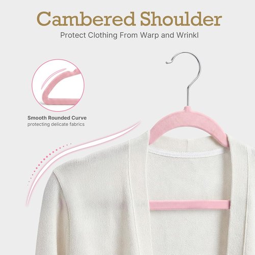 HOUSE DAY Velvet Hangers - 60 Pack Non-Slip Heavy Duty Felt Hangers for Closet Organization | Light Pink