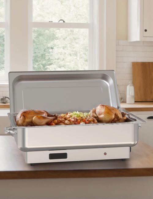 Electric Chef Chafing Dish Buffet Set 9QT Buffet Servers and Warmers Digital Display Temperature with 1 Full-Size Pan & 2 Half-Size Pan Warming Tray Stainless Steel Food Warmer for Parties Commercial