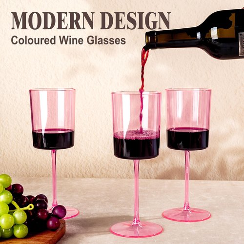 Ciaell 12 Pack Pink Plastic Wine Glasses - 14Oz Plastic Wine Glasses with Stem - Disposable Stemmed Wine Glass for Parties & Weddings & Outdoor & Easter