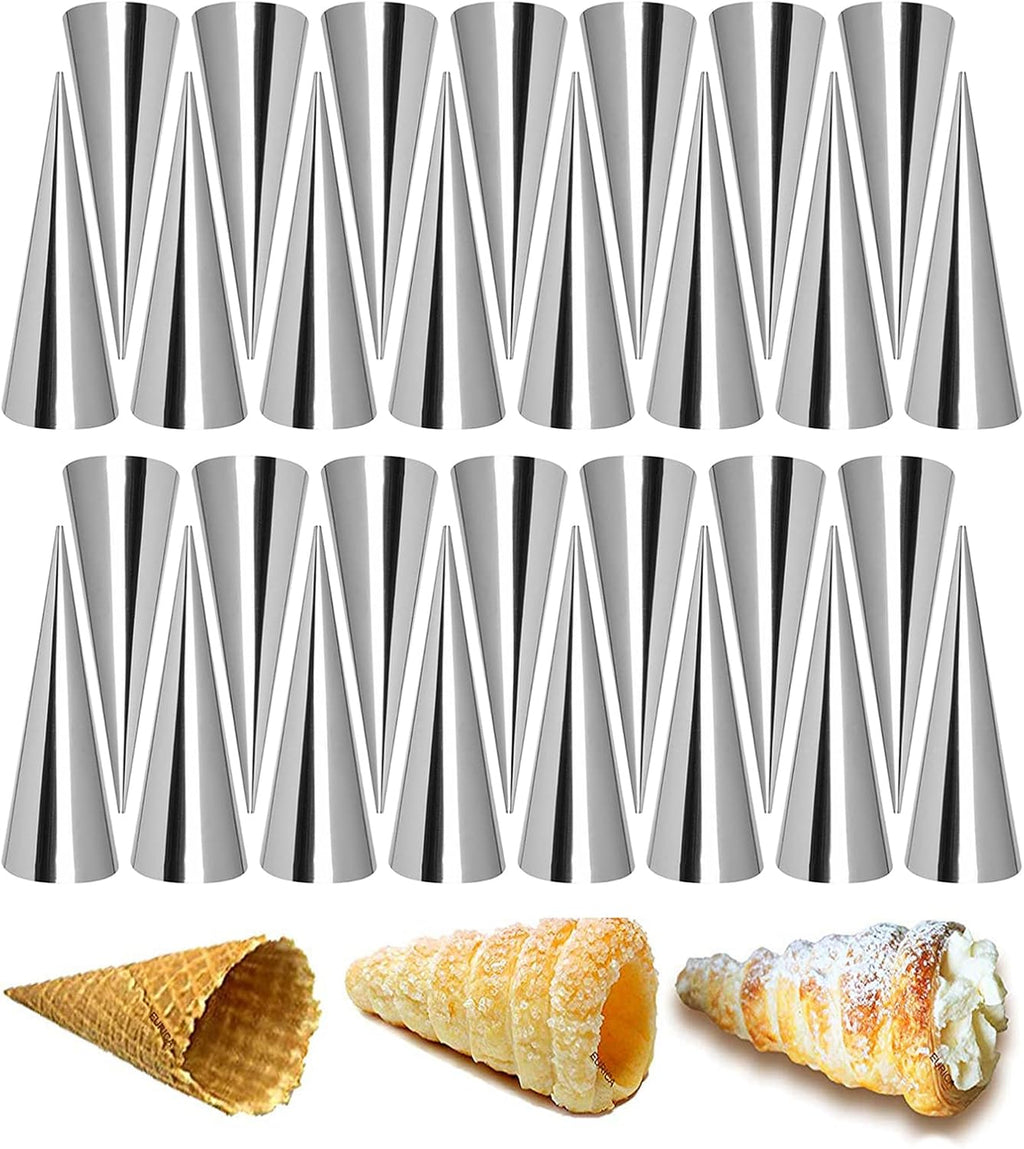 RoseFlower Non-Stick Cream Horn Cones - 30pcs Stainless Steel Cannoli Mould Set for Baking & Pastry