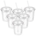 wutfuooo 6 Pcs Clear Tumblers with Lid and Straw for Kids, 12 oz Insulated Acrylic Double Wall Cups Toddlers Reusable Plastic Cup Kids Bulk