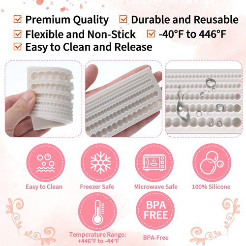 1 Piece Pearl Fondant Molds Hemisphere Pearl Chain Cake Border Decoration Silicone Pearls Borders Fondant Mold for Cake Decorating, Cupcake Toppers, UV Resin, Plaster Clay