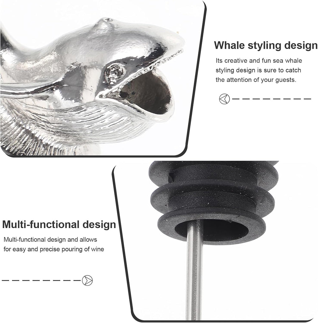 Sea Whale Wine Pourer, Zinc Alloy Silver Wine Spout, Aerator for Red and White Wine, Home Bar Accessory, Smooth Pouring, Enhances Flavor and Aroma