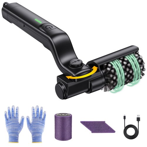 Electric Rotary Grill Brush for BBQ – 304 Stainless Steel Rotary Brush Head, Anti-Shedding Bristles, Rechargeable 3-Speed Power Control, Up to 90-Min Runtime, Outdoor Grill Cleaner Black