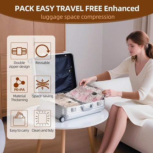 VACKFOX Vacuum Travel Bags with Rechargeable USB Pump,9 Pack Carry-On Size Vacuum Travel Bags for Luggage and Suitcase,Space Saver Compression Bags for Clothes and Clothing - with Electric Pump
