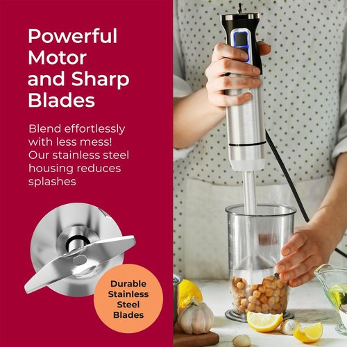MuellerLiving Immersion Hand Blender Set - 8-Speed Mixer with Stainless Steel Blade & 7 Attachments