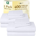 California Design Den Cal King Bedsheet Set - 400 Thread Count Sateen Cotton | Soft, Breathable, Deep Pocket - White (2-Pack)