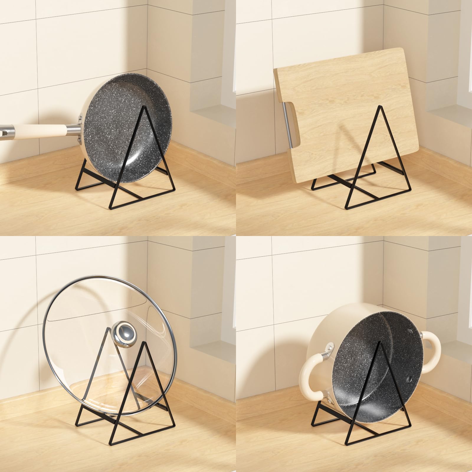 Hikinlichi 2 Large 1 Small Triangle Plate Holders Organizers Upright Cabinet Dish Drying Racks Metal Plate Dish Organizers Racks Stands for Countertop and Cupboard White
