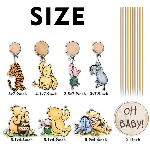 16Pcs Classic Winnie Centerpieces for Baby Shower Decorations Table Signs for Baby Shower Birthday Party Decorations