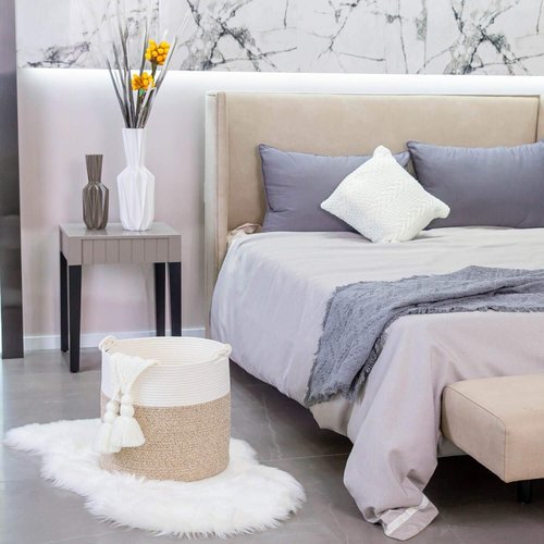 MINTWOOD Design Woven Cotton Rope Storage Basket - 15 x 14.2 Inches | Versatile Light Brown Toy & Laundry Bin