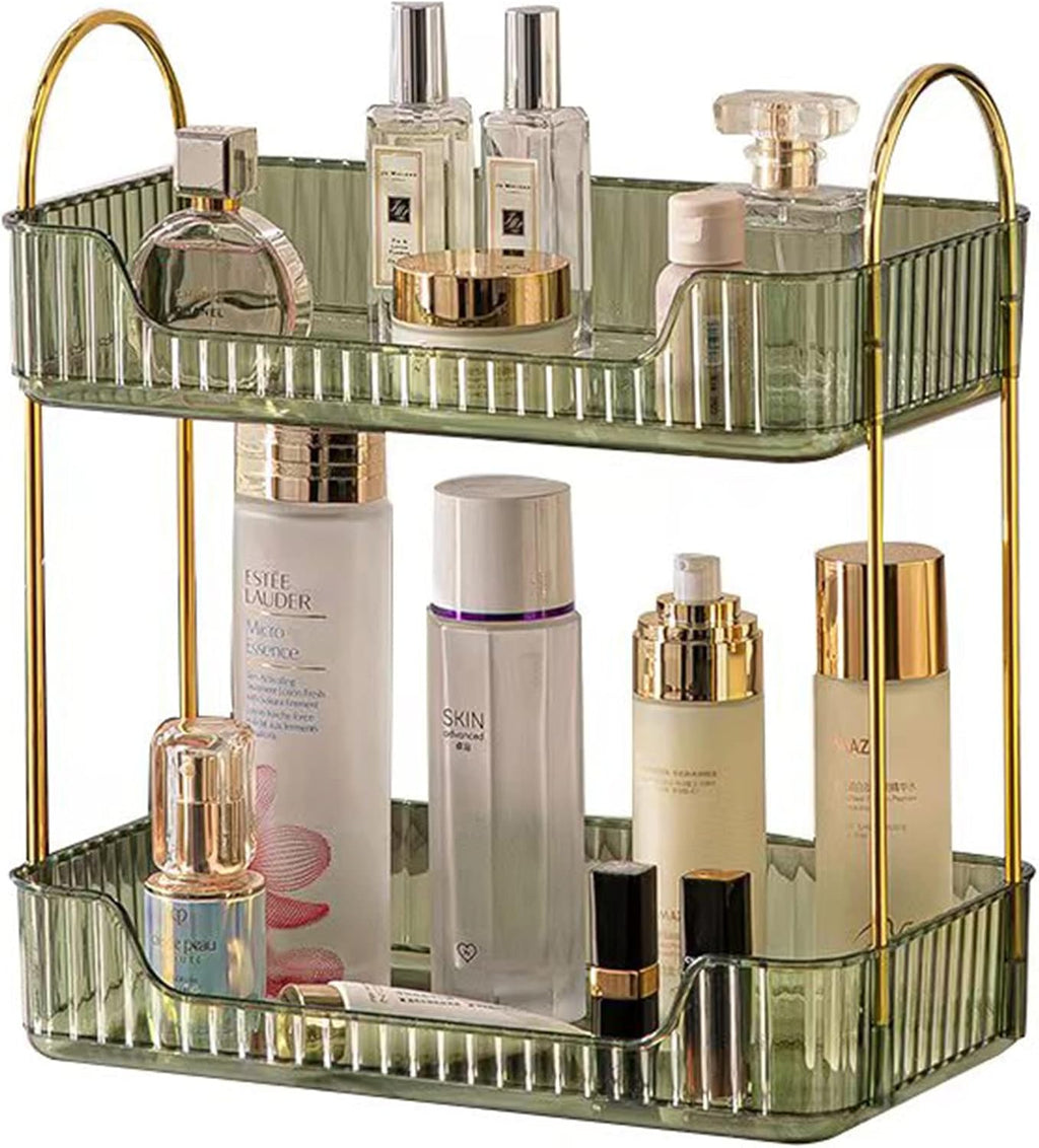 Shuang Qing Bathroom Counter Organizer - 2-Tier Makeup & Skincare Shelf in Green | Versatile Vanity & Spice Rack
