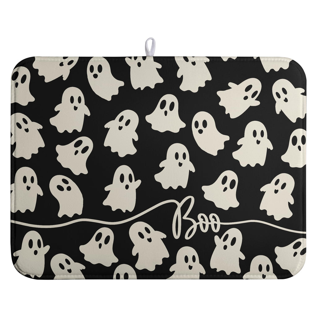 Halloween Ghosts Dish Drying Mat Black and White Large Kitchen Mats Dish Drying Pad Absorbent Dish Dryer Mat for Kitchen Countertops Microfiber Drainer Pad Dish Drying Mats (18x24 in)