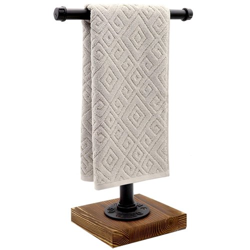 YESSAP Hand Towel Holder, T-Shape Height 13'' Black Hand Towel Holder Stand, Free Standing Hand Towel Holder for Bathroom Countertop, Rustic Brown, TH006