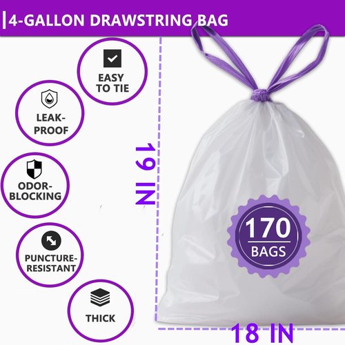 Febreze Lavender Scented Trash Bags - 4 Gallon Drawstring | 170 Count Odor-Resistant Liners for Home