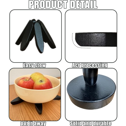 Wooden Trivets for Hot Dishes, Tree Shape Trivet Set, 4 Walnut Wood + 1 Stand stored Like a Christmas Tree,Foldable Kitchen Wooden Trivet,for Hot Dishes、Pot、Bowl、Teapot、Hot Pot Holder (Black)