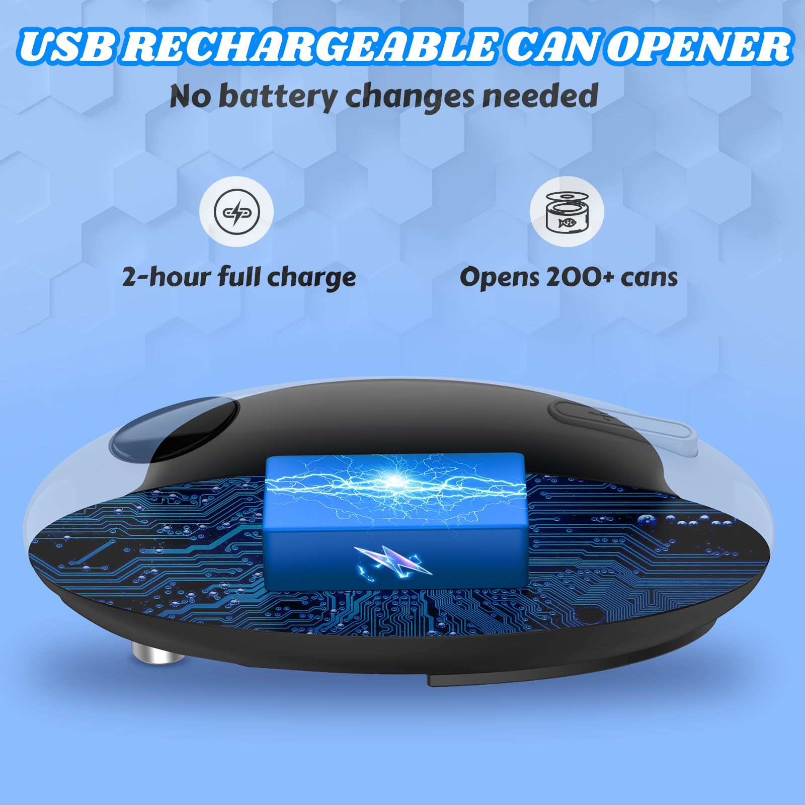 USB Rechargeable Electric Can Opener - Battery Operated, One Touch Auto Operation, Magnetic Lid Holder & Smooth Edge Cutting, Cordless & Hands Free Tin Opener for Seniors, Works with All Standard Cans