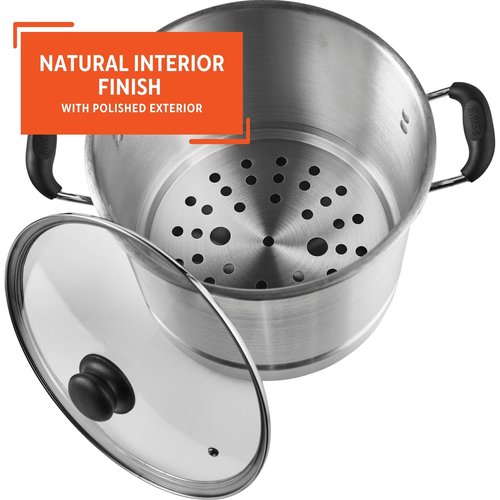 IMUSA USA Aluminum Steamer with Glass Lid 24-Quart, Silver
