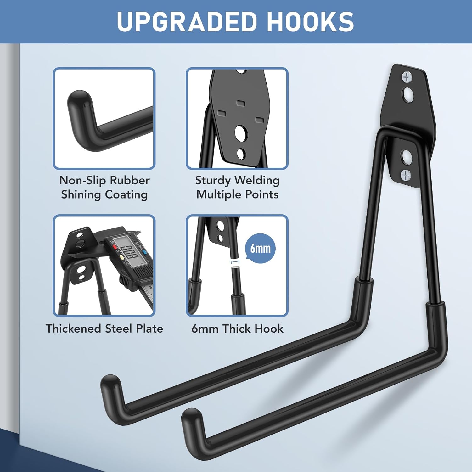 Skiennix Heavy-Duty Garage Hooks - Anti-Slip Coating for Secure Storage | 30 Pack Black for Bikes & Tools