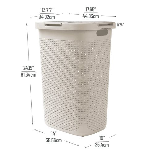 Mind Reader Slim Laundry Hamper with Lid, 60L Tall Clothes Basket, Narrow Tapered Design for Bathrooms, Closets and Laundry Rooms, Plastic, Ivory