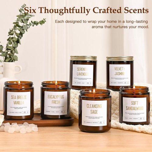 Scented Soy Candles Set for Women - 6 Pack 42oz 300Hour Candle for Home Scented, Lavender Vanilla Eucalyptus Sage Jasmine Sandalwood Candle for Spring Summer, Natural Soy Wax Aromatherapy Candles ﻿