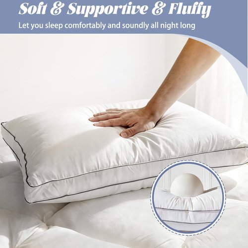 Luxury Goose Feather Down Pillows Queen Size Set of 2,Premium 3-Chamber Bed Pillows for Deep Sleep,900+ Fill Power,400 Count Cotton Shell,Hotel Quality Pillow for Side, Back Sleepers,20" x 28"