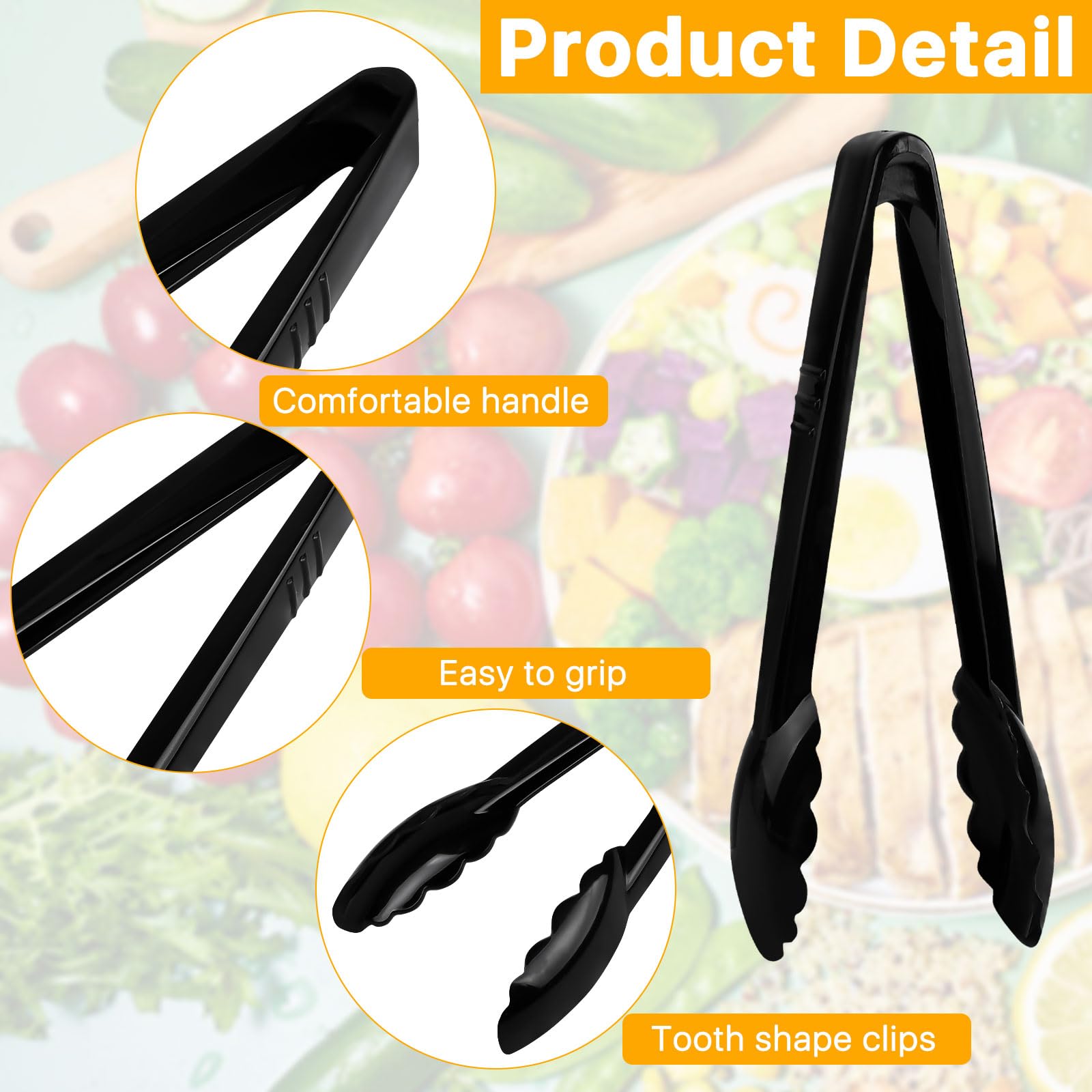 Boocalny 40Pcs Plastic Tongs for Serving Food, 9 Inch Thicken Plastic Serving Utensils Tongs, Heavy Duty Salad Tong, Disposable and Reusable Tong for Food Kitchen Buffets BBQ Events Catering, Medium