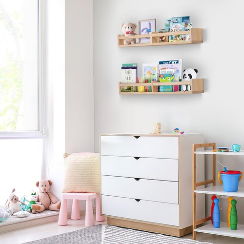 birola Nursery Shelves for Wall 32inches Set of 2，Natural Wood Wall Bookshelves for Kids Room - Floating Nursery Bookshelves (32inches Set of 2)
